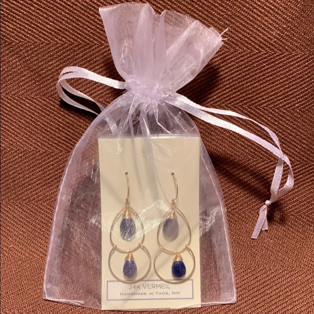 NWT 24KGold Vermeil Handmade Lapis Lazuli earrings - Picture 9 of 9